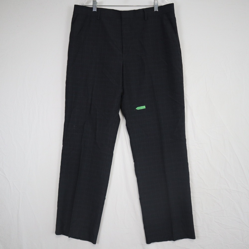 Banana Republic Pants Mens 35x30 Tailored‎ Fit Dress Suit Flat Front Black Plaid